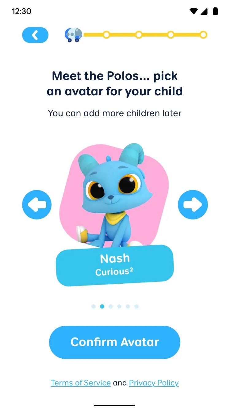avatar selection screen of educational children's app