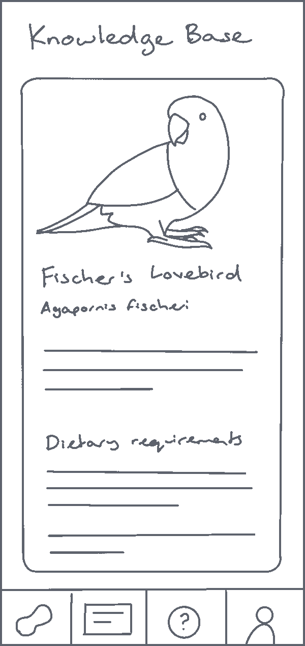 sketch of a screen with a knowledge base about bird species