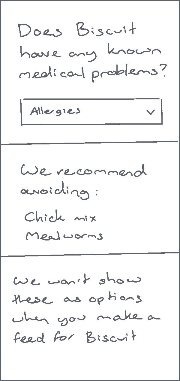 sketch of a screen with a questionnaire about bird's health